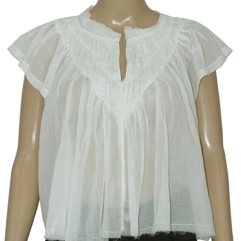 Free People FP One Padma Top Ivory V Neck Flutter Sleeve S